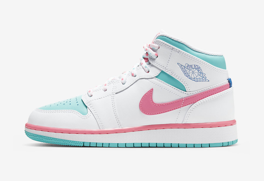 white jordans with pink and blue